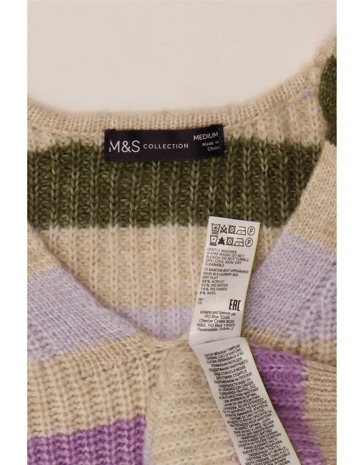 Женский джемпер с v-образным вырезом Marks & Spencer UK 14, средний, бежевый в полоску