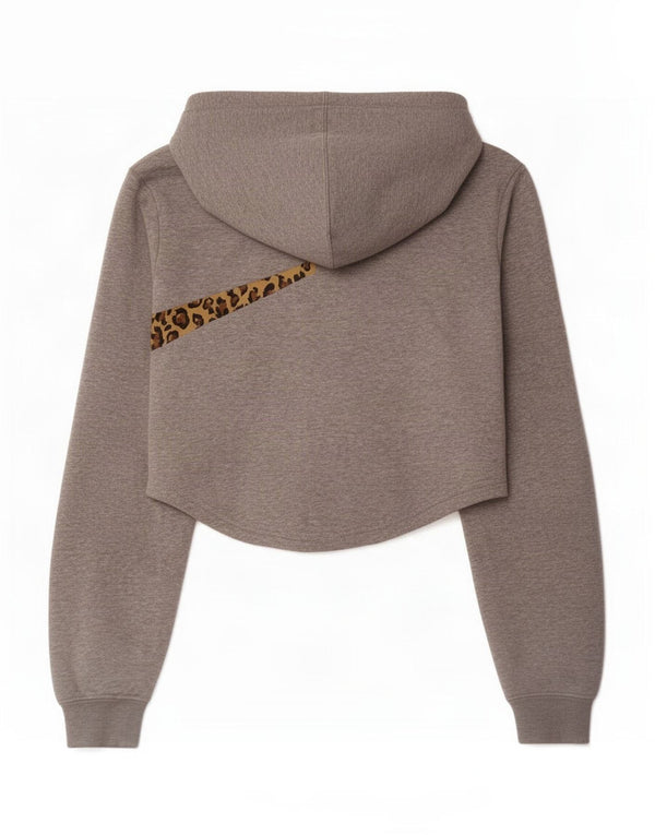 Женский укороченный худи с рисунком Nike UK 6 XS, серый хлопок с животным принтом