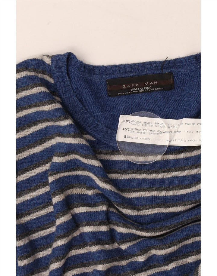 Мужской джемпер с круглым вырезом Zara, вискоза среднего синего цвета в полоску