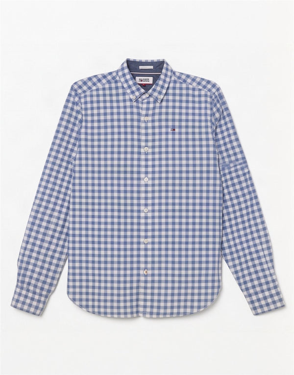 Мужская рубашка Tommy Hilfiger, маленькая синяя, хлопок в мелкую клетку