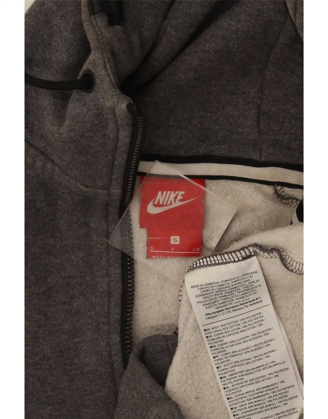 Мужской свитер с капюшоном на молнии Nike, маленький серый, хлопковый