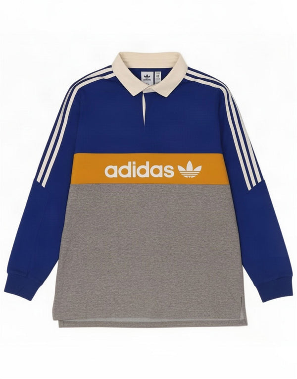 Мужская рубашка-поло для регби с длинным рукавом и графикой Adidas, большая серая цветная блокировка