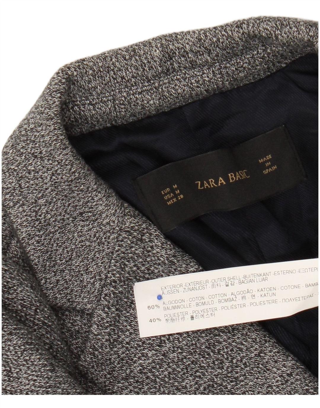 Женский вязаный пиджак Zara на 1 пуговице, Великобритания 12, средний серый хлопок с крапинками