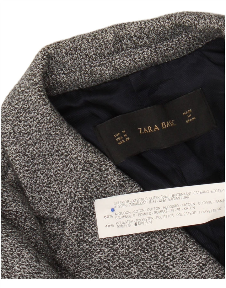 Женский вязаный пиджак Zara на 1 пуговице, Великобритания 12, средний серый хлопок с крапинками