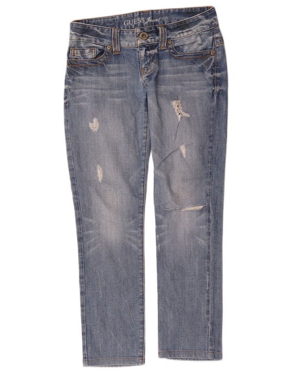 Guess Женские потертые прямые джинсы W27 L27, синие хлопковые