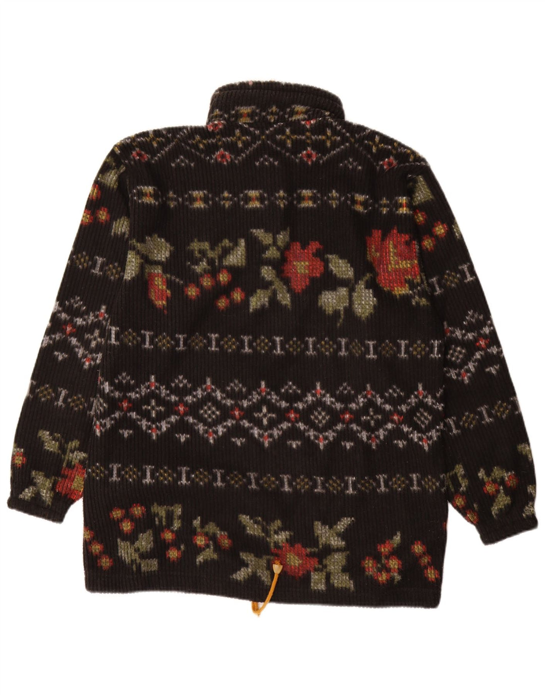 Винтажный женский джемпер на пуговицах, свитер IT 48 XL, черный полиэстер с цветочным принтом