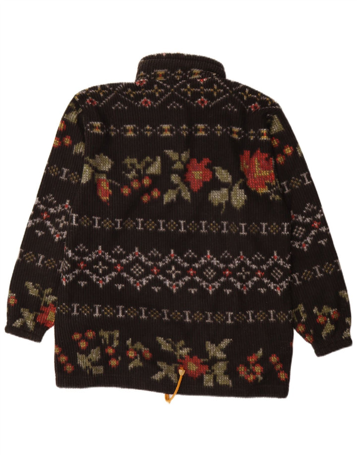 Винтажный женский джемпер на пуговицах, свитер IT 48 XL, черный полиэстер с цветочным принтом