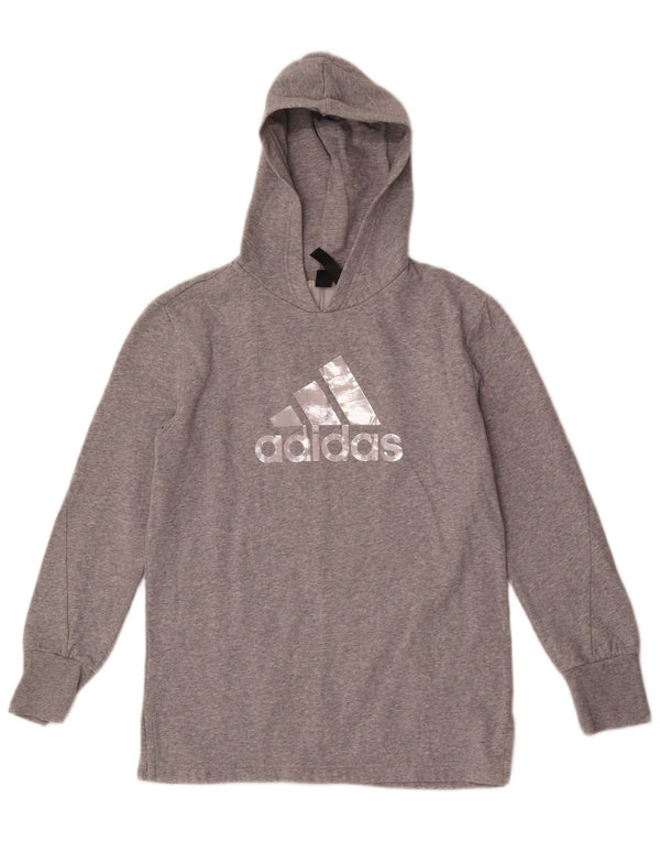 Джемпер с капюшоном Adidas для девочек 13–14 лет, серый хлопок с крапинками