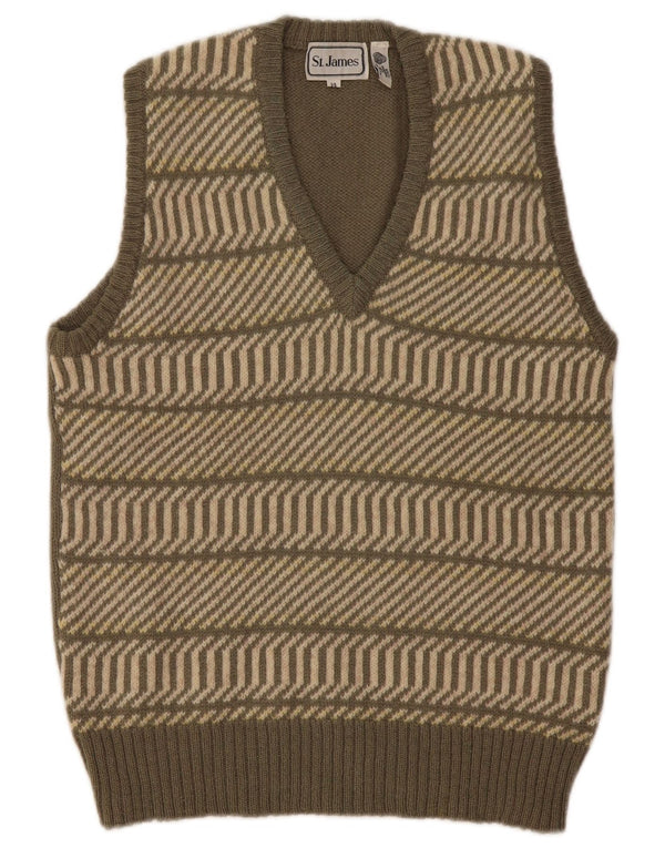 Винтажная женская майка-майка UK 14, шерсть среднего цвета хаки в полоску