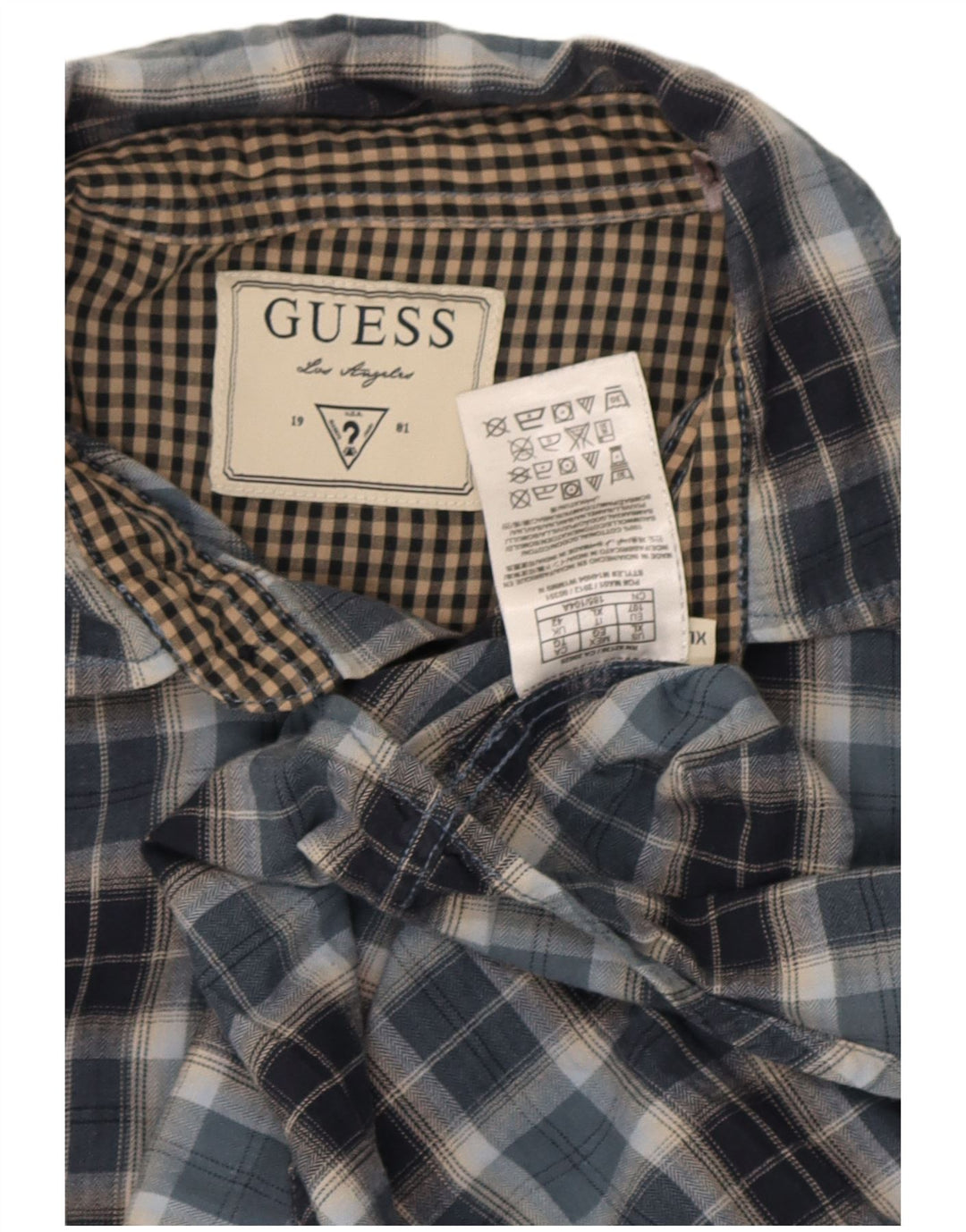 Мужская фланелевая рубашка Guess UK 42, большая синяя клетка, хлопок