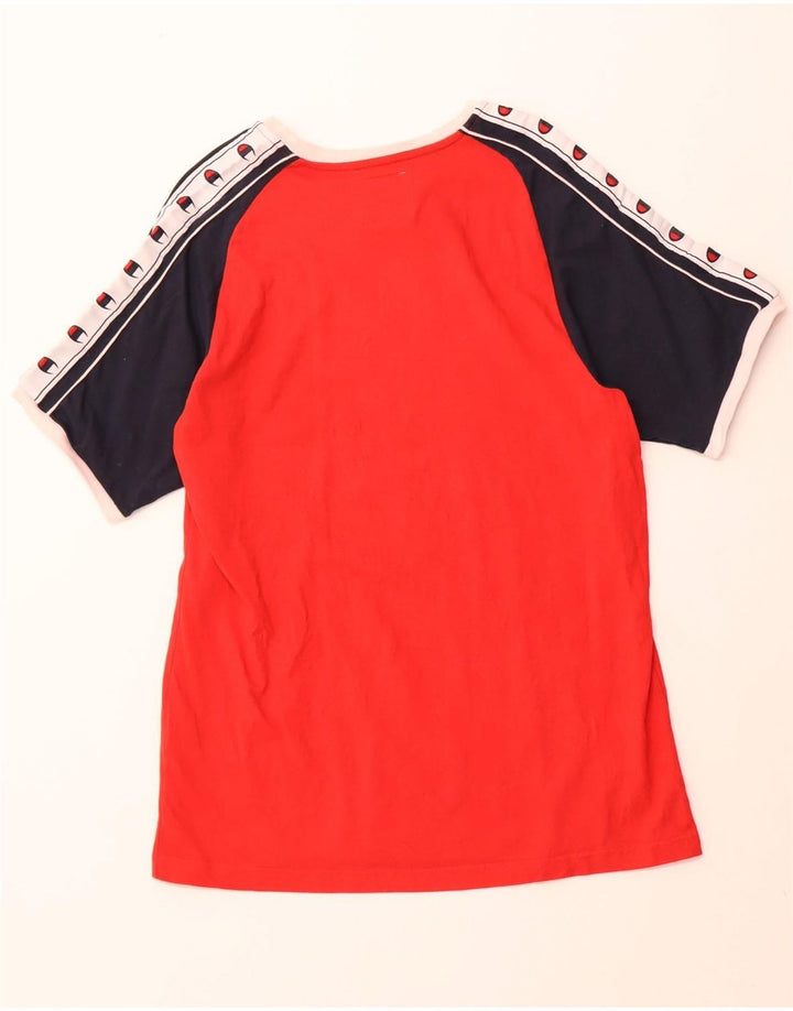 Мужская футболка с рисунком CHAMPION, топ 2XL, красный хлопок с цветными блоками