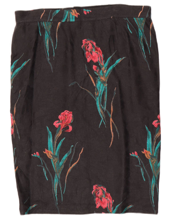 Vintage Womens Pencil Skirt W34 Large Black Floral