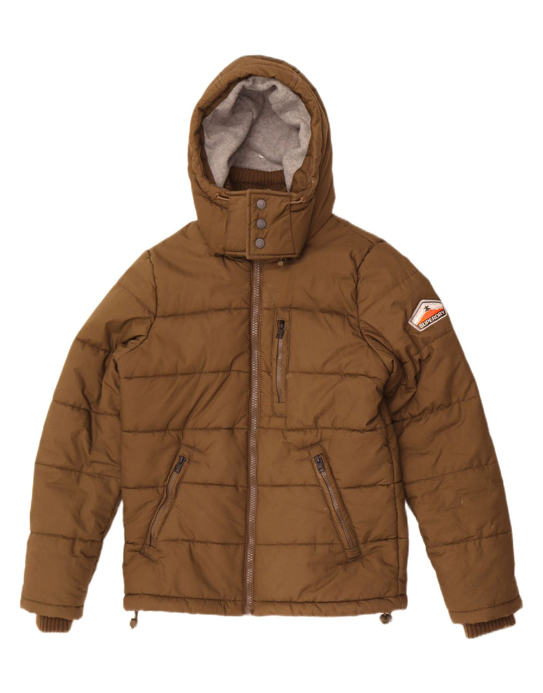 Мужская утепленная куртка с капюшоном Superdry UK 38, средний цвет хаки, полиэстер