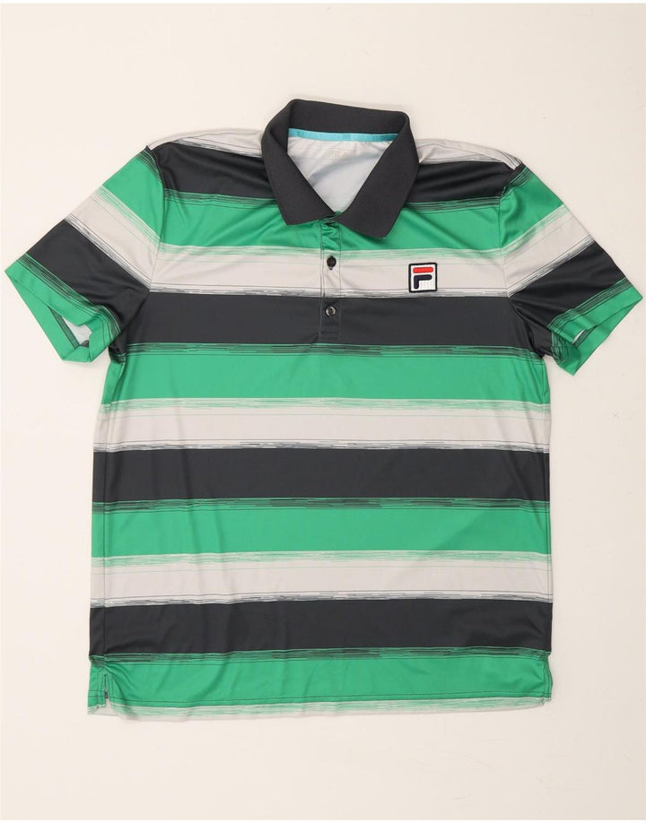 FILA Mens Polo Shirt IT 52 Large Green Striped Polyester Vintage Fila and Second-Hand Fila from Messina Hembry 