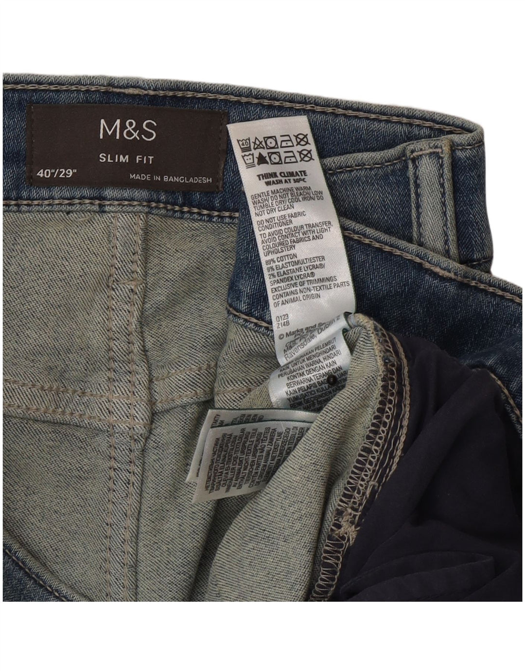 Мужские узкие джинсы Marks & Spencer W40 L29 синие, хлопок