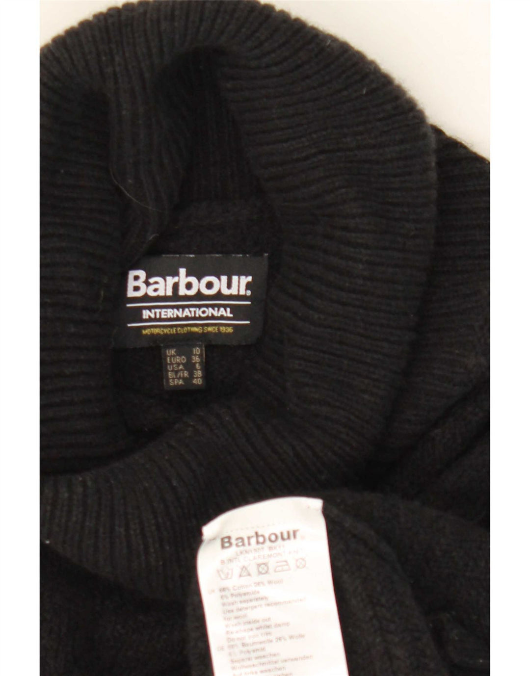 Женский свободный джемпер с высоким воротником Barbour, маленький черный хлопковый свитер, Великобритания, 10 шт.