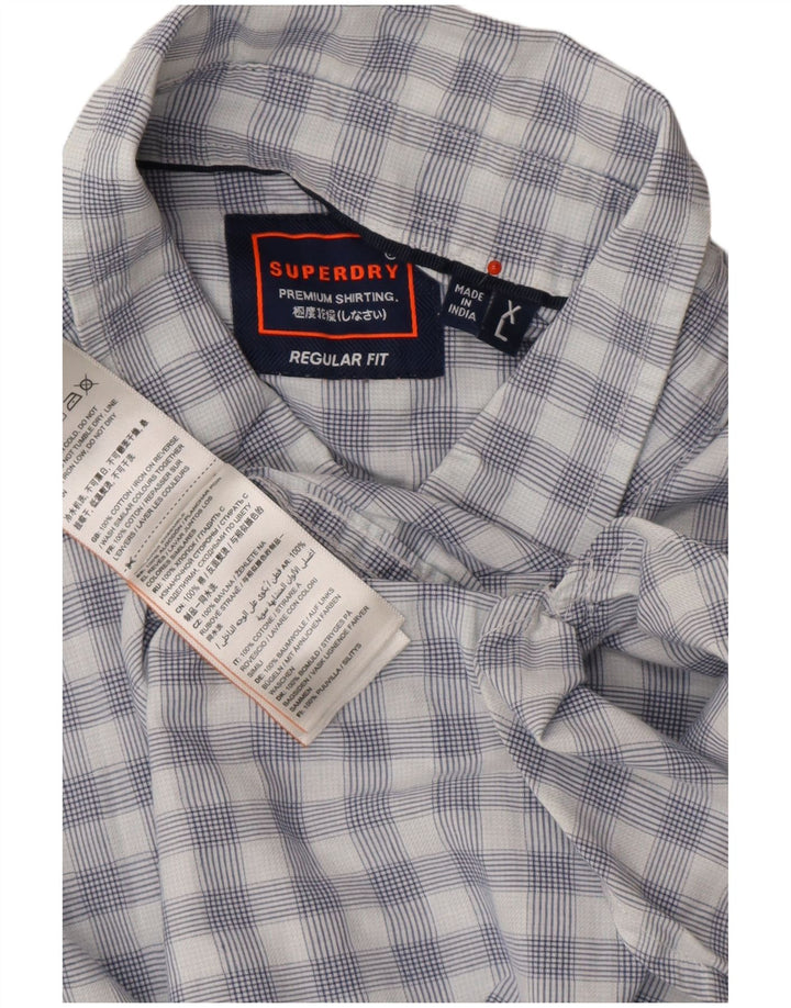 SUPERDRY Мужская рубашка обычного кроя с коротким рукавом XL, синяя клетка, хлопок