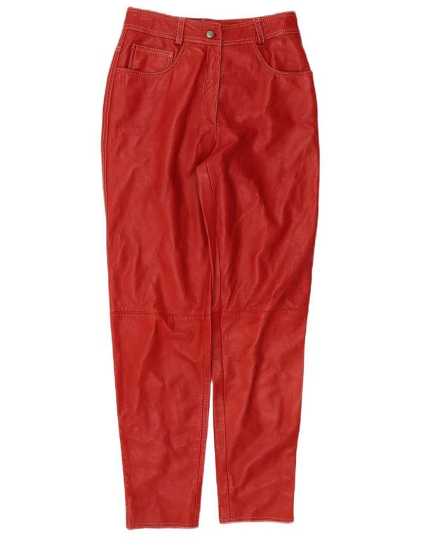 RUFF0 Womens Slim Fit Leather Trousers W26 L29 Red