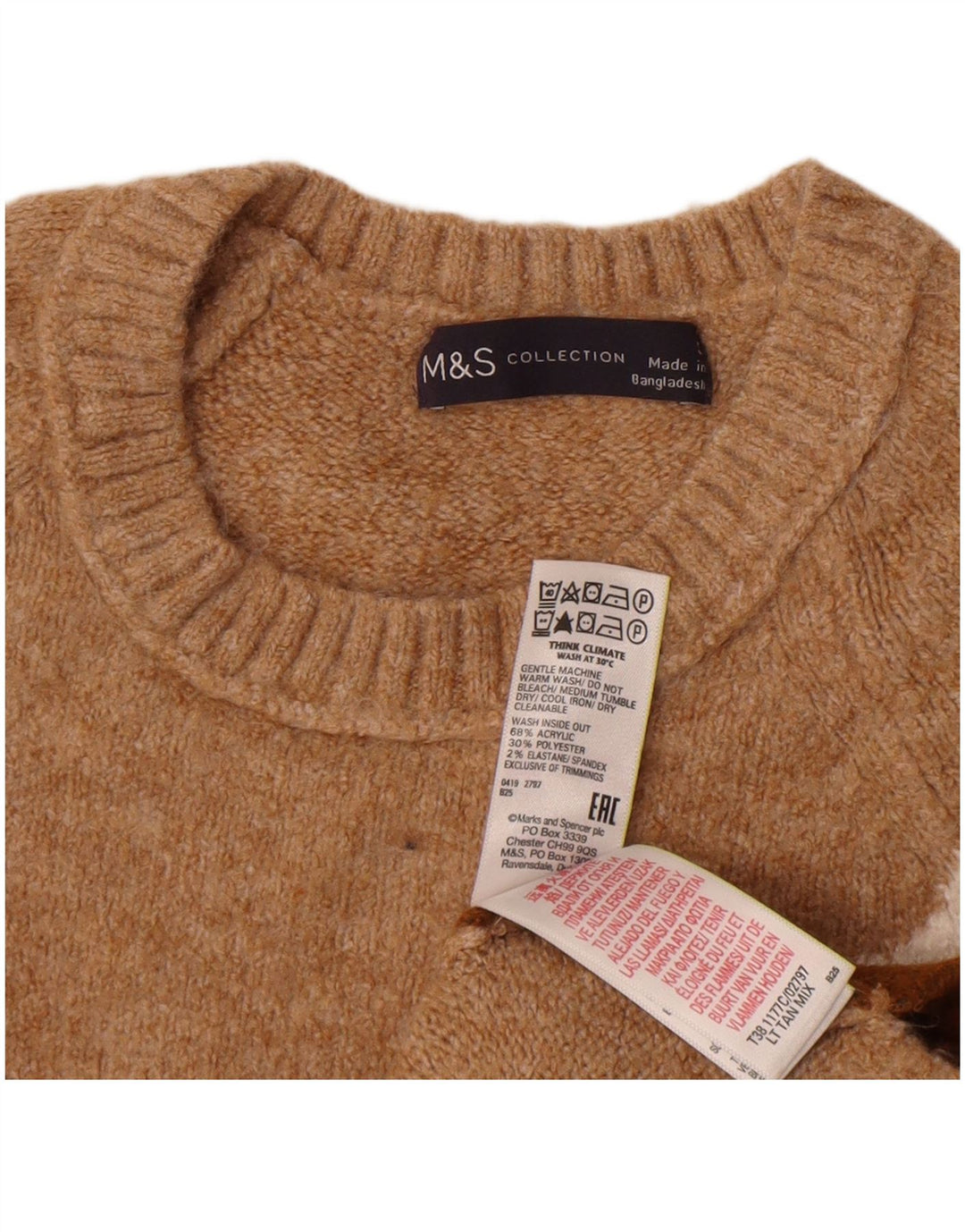 Женский джемпер с круглым вырезом Marks & Spencer, Великобритания, 10, маленький, коричневый