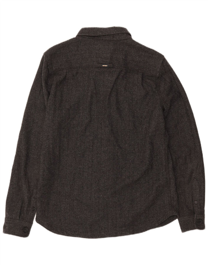 SUPERDRY Мужская фланелевая рубашка XL серого цвета из полиэстера с узором «елочка»