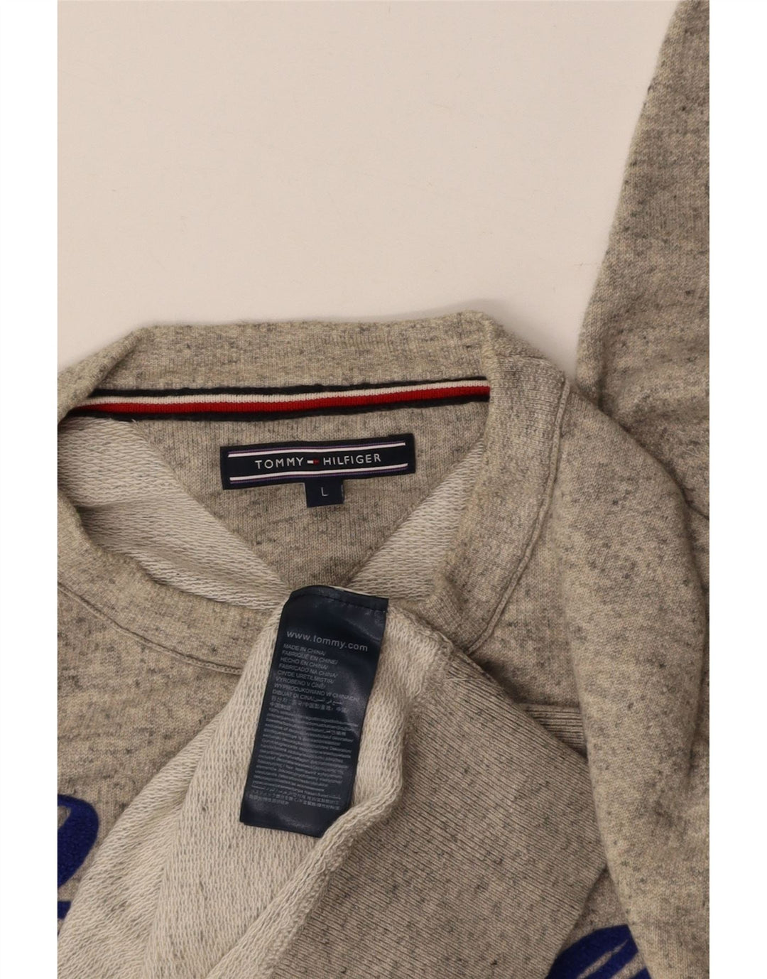 TOMMY HILFIGER Mens Graphic Sweatshirt Jumper Large Grey Flecked Cotton