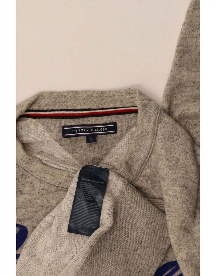 TOMMY HILFIGER Mens Graphic Sweatshirt Jumper Large Grey Flecked Cotton