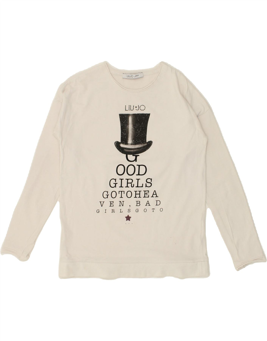 LIU JO Girls Graphic Sweatshirt Jumper 6-7 Years White Vintage Liu Jo and Second-Hand Liu Jo from Messina Hembry 