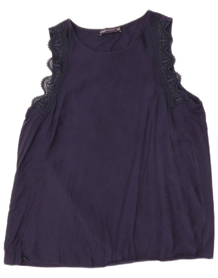 MARKS & SPENCER Womens Vest Top UK 14 Medium  Navy Blue Viscose
