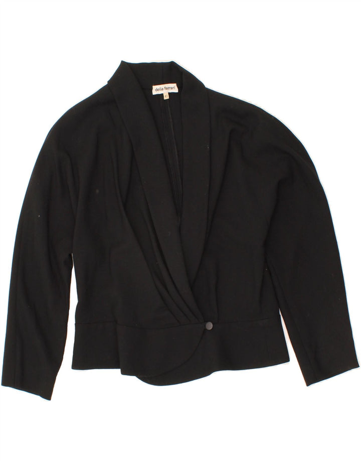 DELIA FERRARI Womens 1 Button Blazer Jacket IT 41 Medium Black Virgin Wool Vintage Delia Ferrari and Second-Hand Delia Ferrari from Messina Hembry 