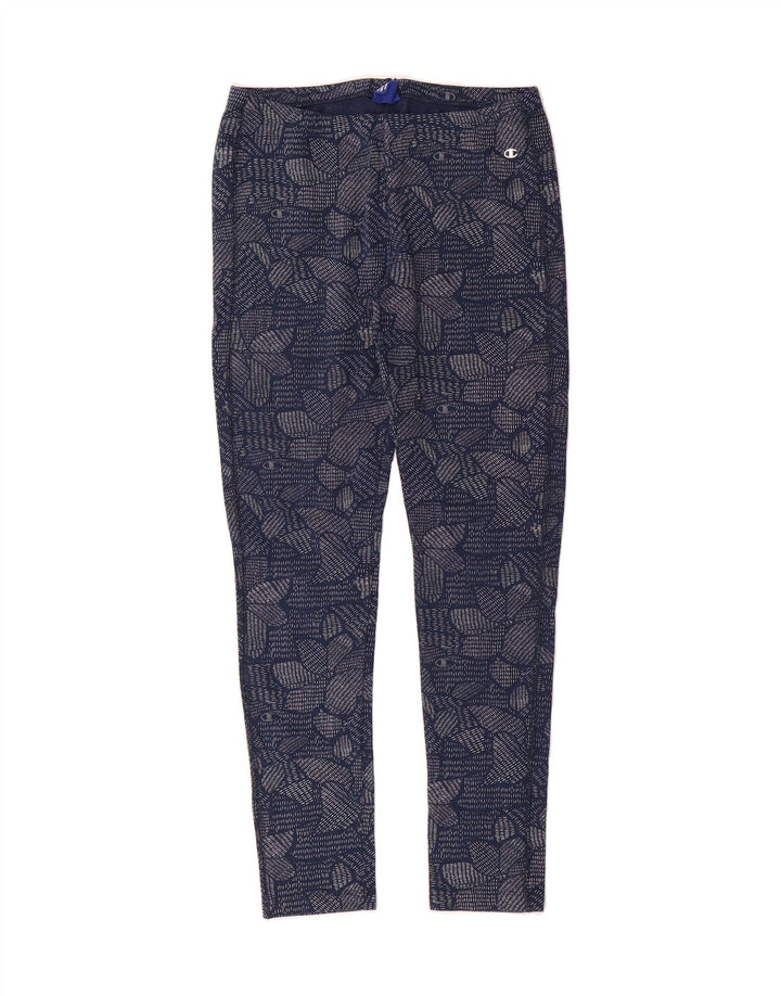 CHAMPION Girls Abstract Pattern Leggings 13-14 Years XL  Navy Blue Vintage Champion and Second-Hand Champion from Messina Hembry 