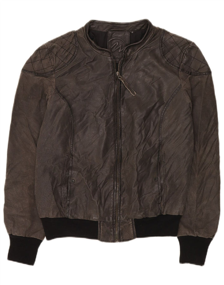 Мужская замшевая куртка-бомбер MAZE UK 38, кожа среднего серого цвета