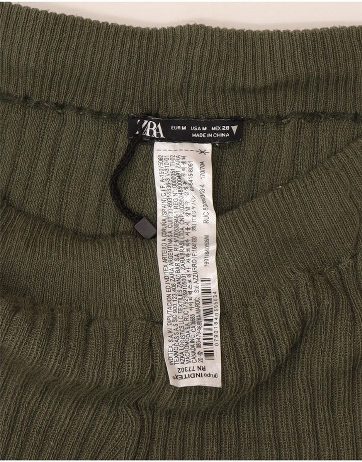 Женские вязаные леггинсы-клеш Zara UK 12, средний зеленый полиэстер