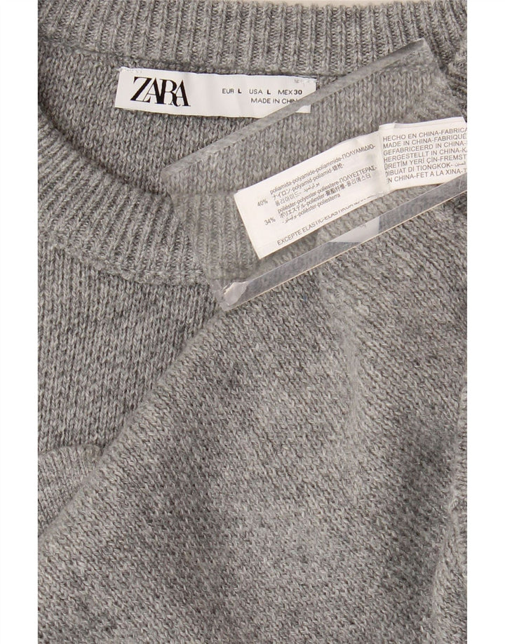 Женский джемпер с круглым вырезом Zara UK 16, большой серый полиамид