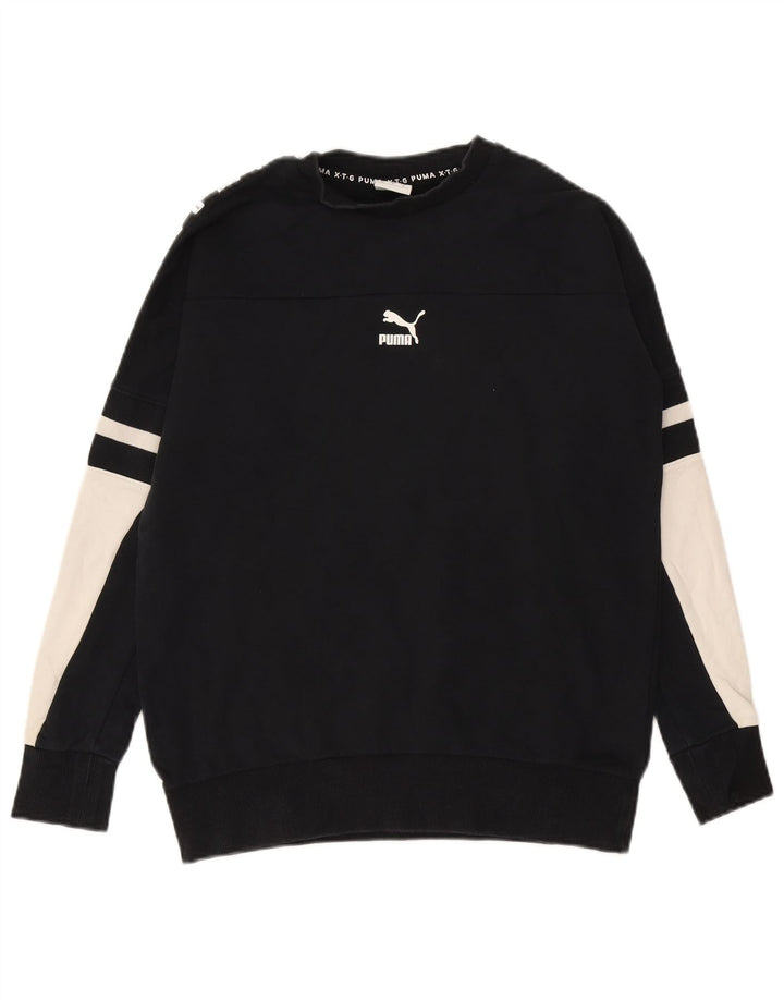 Мужской свитшот с рисунком Puma, маленький черный хлопковый джемпер с цветными блоками