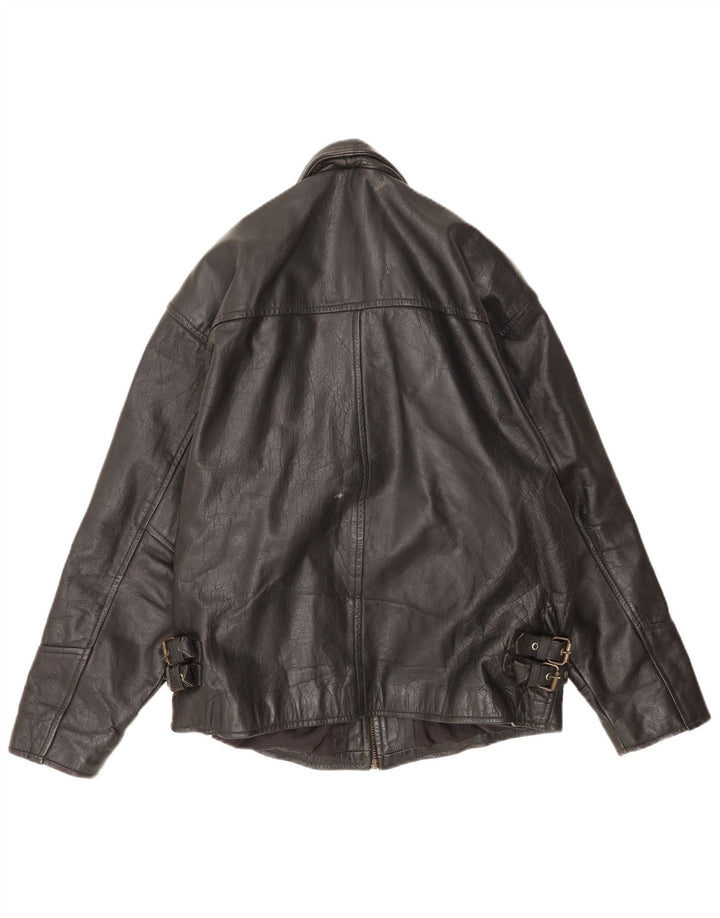 Винтажная мужская кожаная куртка UK 40, большая черная кожаная