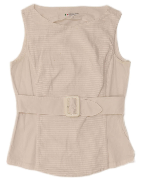 NARACAMICIE Женская блузка без рукавов, топ UK 8, маленькая белая хлопковая полоска