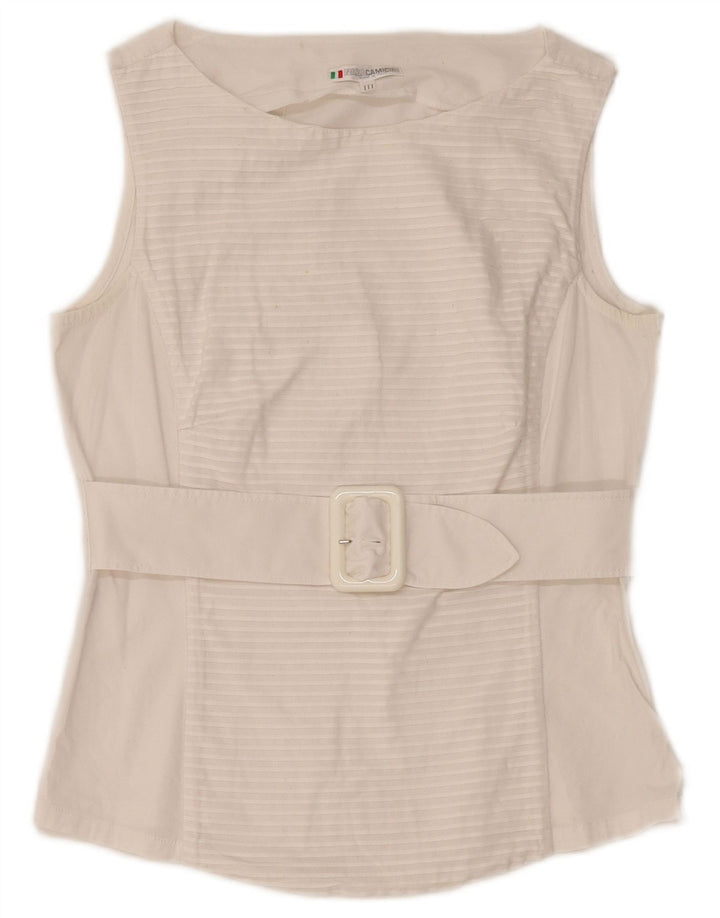 NARACAMICIE Женская блузка без рукавов, топ UK 8, маленькая белая хлопковая полоска