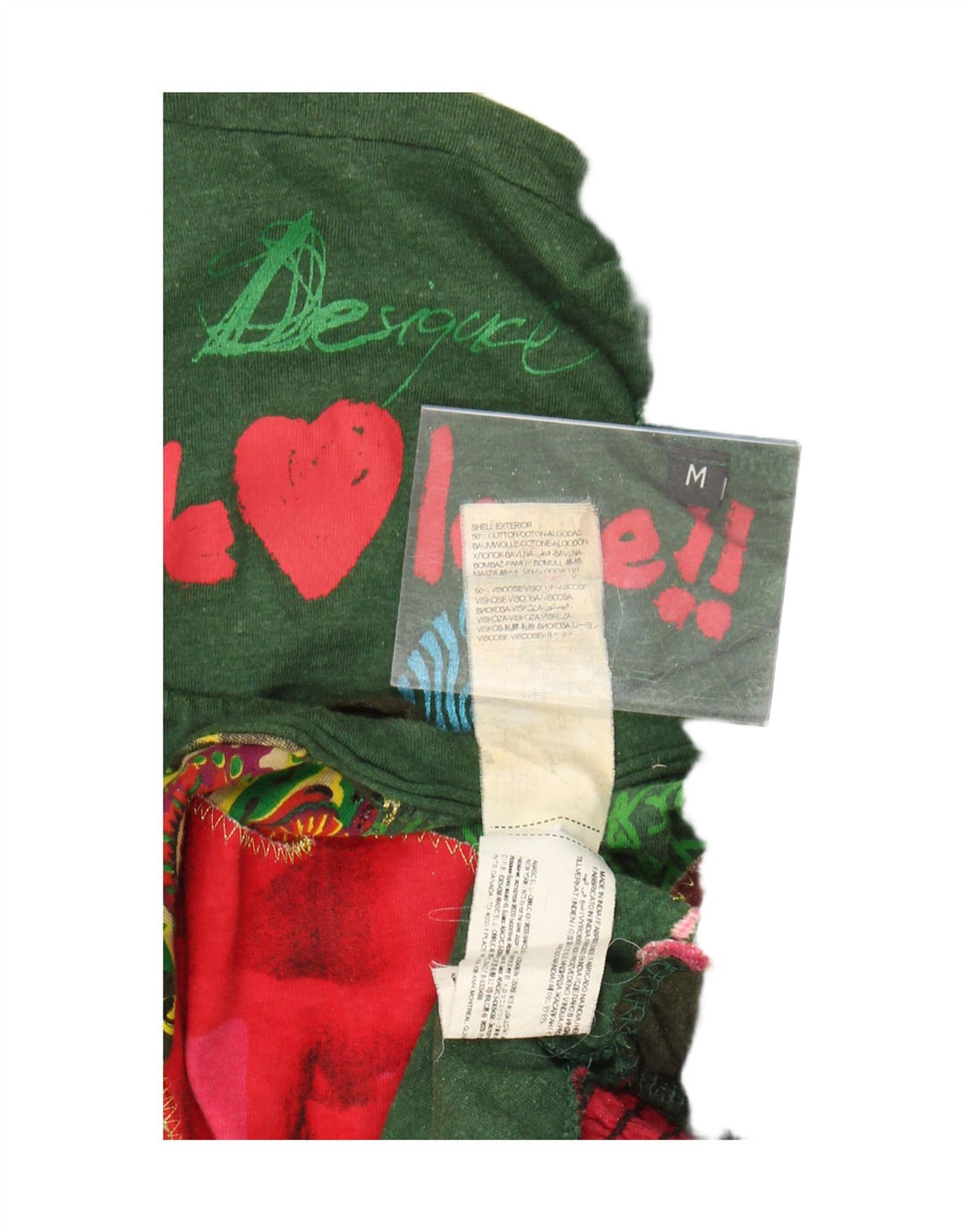 Женский топ с рисунком Desigual, длинный рукав, Великобритания 14, средний зеленый хлопок, хлопок
