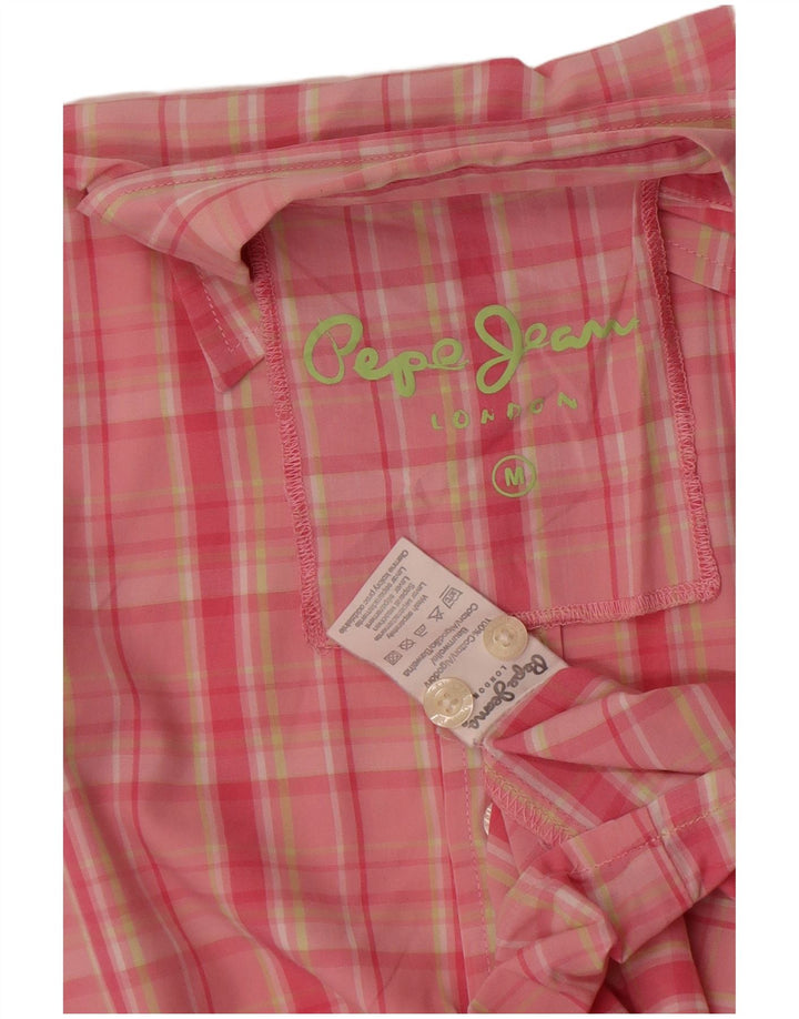 PEPE Jeans Мужская рубашка с коротким рукавом из хлопка среднего розового цвета в клетку