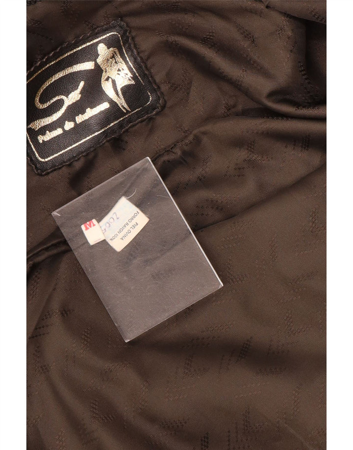 Винтажное женское кожаное пальто оверсайз UK 14, среднее черное кожаное