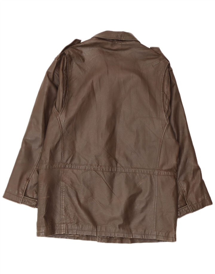 L.Lambertazzi Мужское кожаное пальто в стиле милитари IT 48 Medium Brown Leather