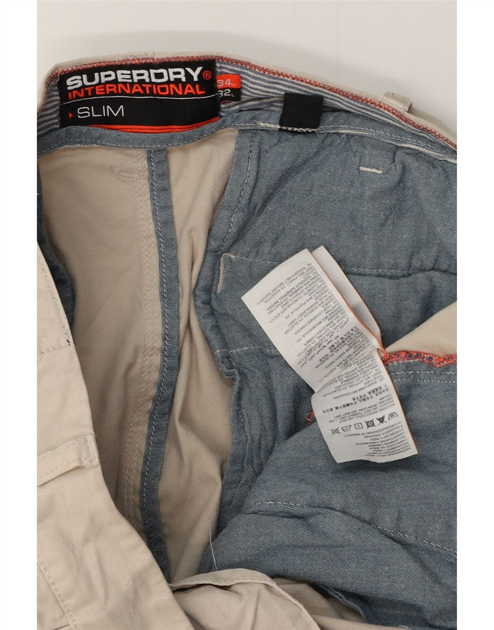SUPERDRY Мужские узкие брюки-чиносы W34 L28 Бежевые, хлопок