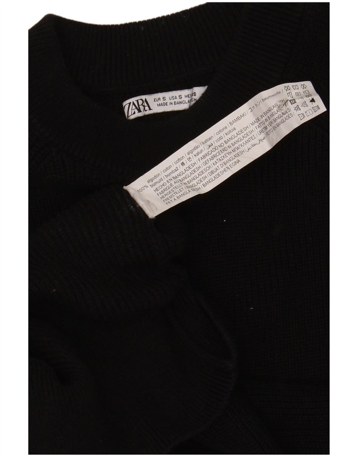 Мужской джемпер с круглым вырезом Zara, маленький черный хлопковый свитер
