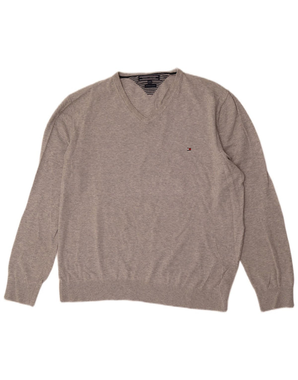 Мужской джемпер с v-образным вырезом Tommy Hilfiger 2XL, серый хлопок