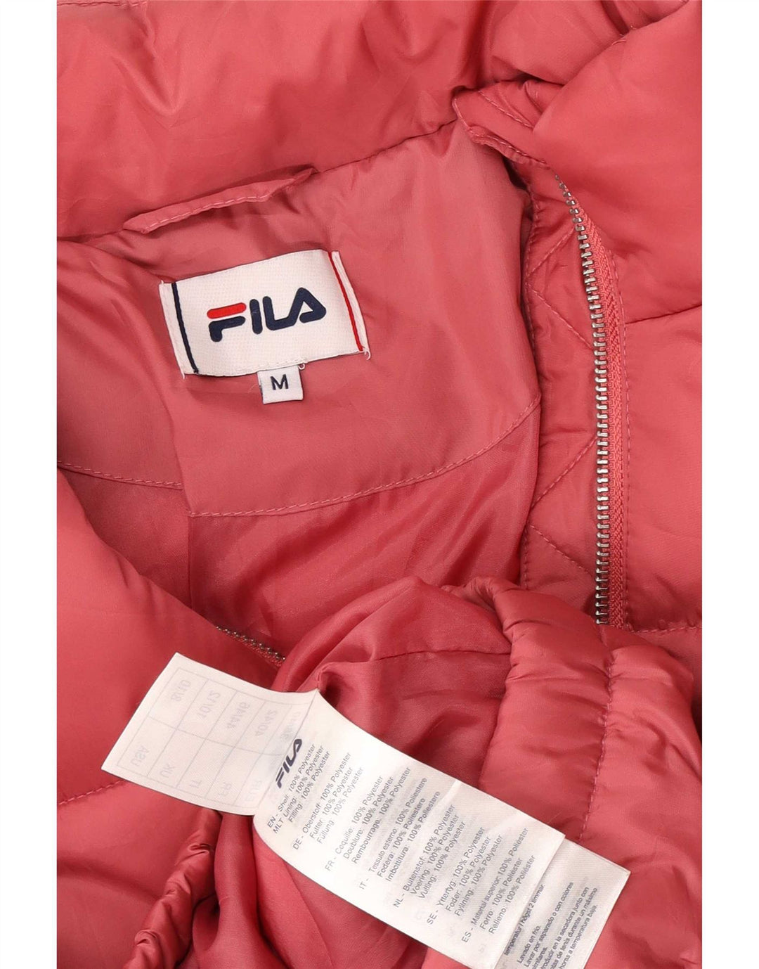 Женская стеганая куртка свободного кроя Fila UK 14, полиэстер среднего розового цвета