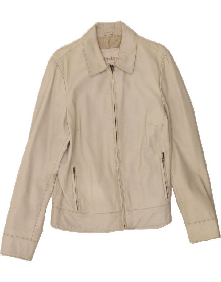 LAKELAND Womens Leather Jacket UK 14 Medium  White Leather Vintage Lakeland and Second-Hand Lakeland from Messina Hembry 