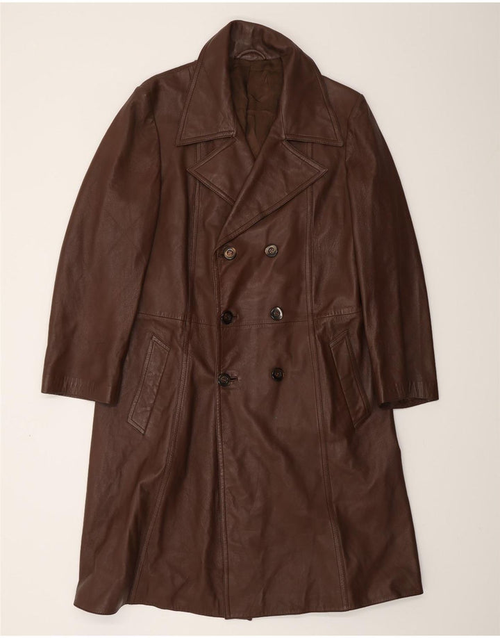 ВИНТАЖНОЕ Мужское кожаное пальто UK 38 Средне-коричневый кожаный