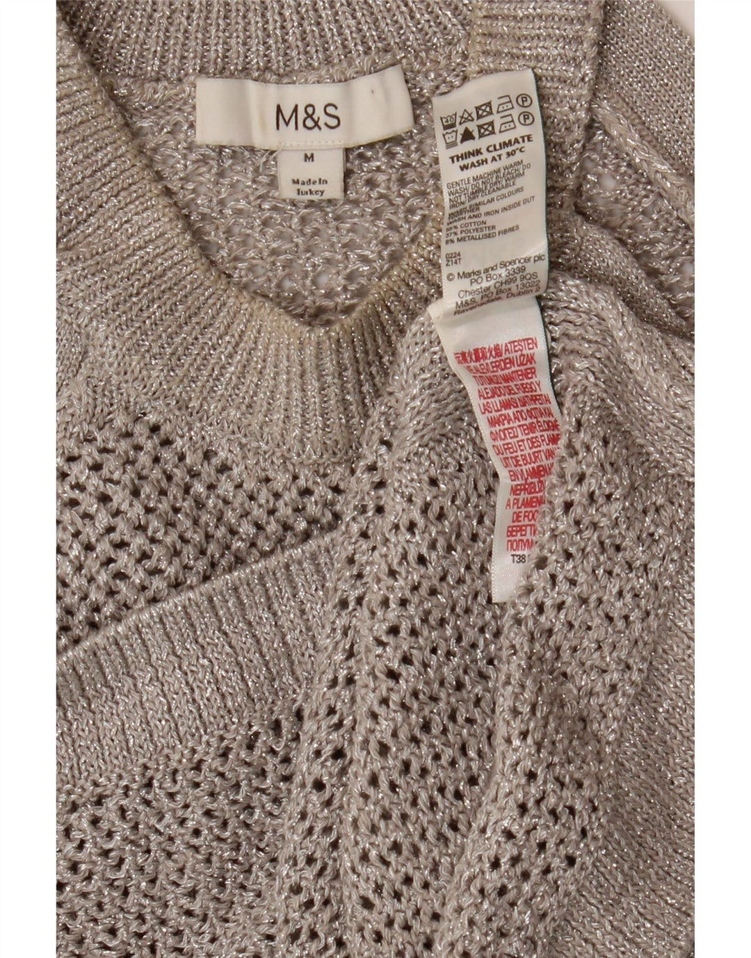Женский укороченный топ крючком Marks & Spencer UK 12, хлопок среднего серого цвета с крапинками