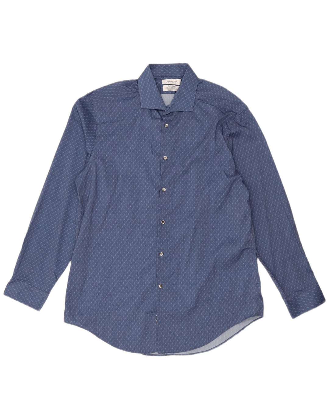 Мужская рубашка приталенного кроя Calvin Klein, размер 16, 1/2, большая синяя, полиэстер с геометрическим рисунком
