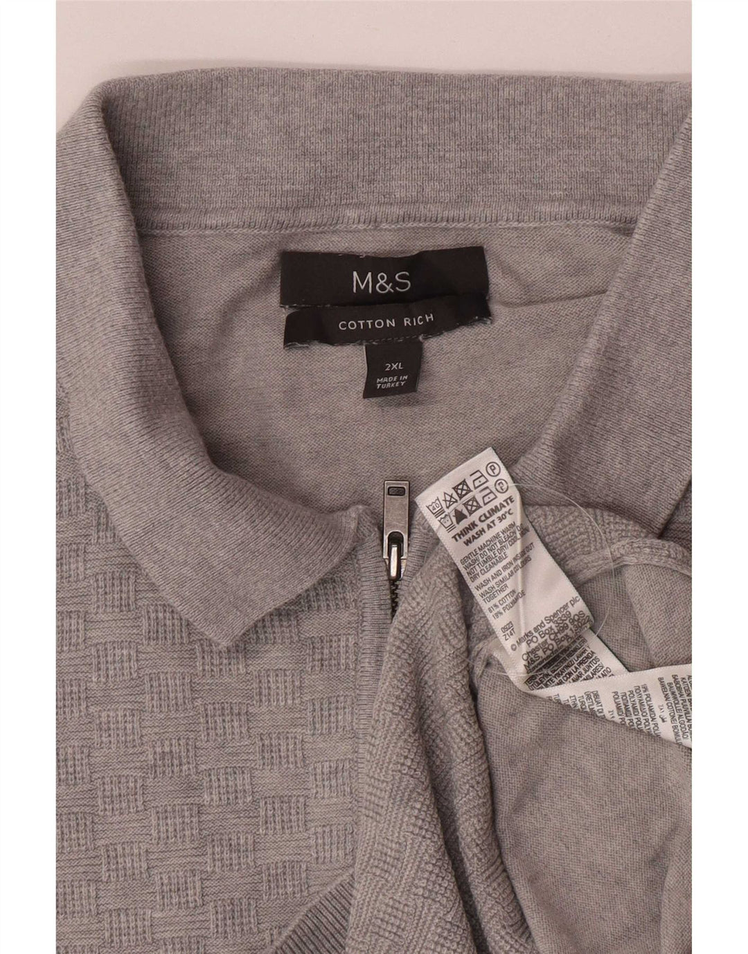 Мужской свитер с воротником-поло Marks & Spencer 2XL, серый хлопок